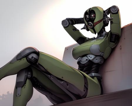 <lora:Assaultron:0.9>
solo, assaultron, sitting, legs crossed, arms behind head