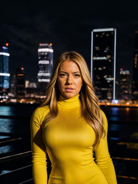 (sfw!), (closeup:1.2!), canddare, A RAW photo of an extremely sexy blonde woman, (yellow long sleeve turtleneck dress:1.2!), (futuristic_city_street with neon_lights!), (skyscrapers), (raining!), HDR, UHD 8K, full detail, detailed face, soft lighting, film grain, photorealistic, 8K, UHD, DSLR, (cinematic:1.4), <lora:epiNoiseoffset_v2:0.6>,  <lora:add_detail:0.5>