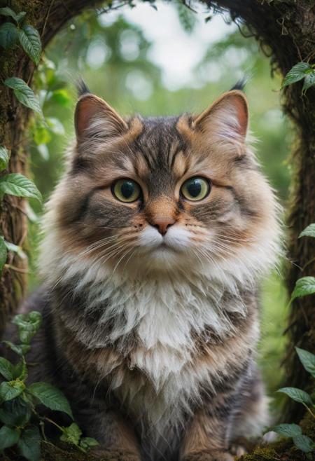 macrophotography, realistic fantasy landscape, (housecat: 1.29),( mainecoon: 0.59) 8k UHD (cat-eyes) (highest coherency: 1.59) (highest quality: 1.39) (symmetrical) (beautiful-cats-eyes) (Canon EOS R6 Mark II) (Fujifilm X-S20) (vertical-slit pupils: 0.89) (dense underbrush)