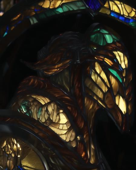 (dark, dimly lit, low key, stained glass, shurima, dramatic light:1.4),  <lora:shurima-1:1>, close up statue of a woman riding on a horse