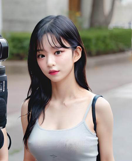 <lora:sayhello0o-v2-chaeyoungf9:0.9>, chaeyoung, wearing a white tanktop,Nikon RAW photo, 8k, Fujifilm XT3, masterpiece, best quality, realistic, photorealistic,ultra detailed,1girl,solo,woman, upper body, lipstick, medium breast, detailed face, detailed eyes, detailed iris, looking at viewer:1, looking at camera:1,