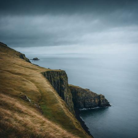 raw photo, 8k uhd, dslr, high quality, (best quality: 1.1), (masterpiece: 1.4), (realisitc: 1.2), (absurdres: 1.2), (photorealistic: 1.3), (a seaside cliff), ins style,scenery, outdoors,grass and snow, cloudy, sky, day, view from sky, landscape,peaceful scene,  <lora:ins-lab:0.8>