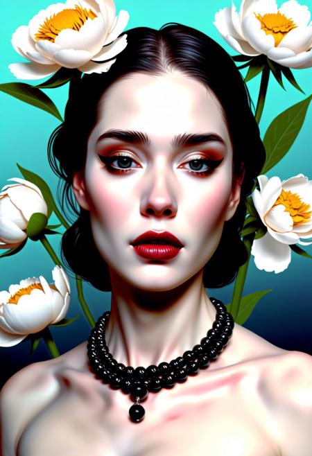 Inspired by Mike Mignola, 1 female,beautiful, wrapped in beads, peonies, languor, softness, half smile, soft light, tenderness, seduction, the greatest quality, best facial details
futurism, evocative image, a masterpiece of surrealism mixed with modern art illustration