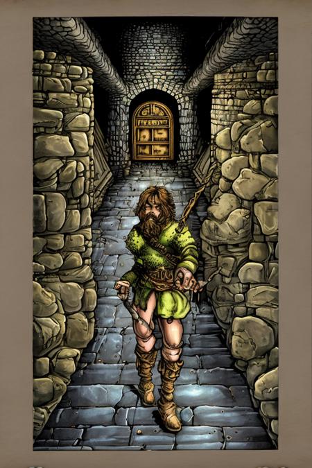 fantasyclassicscolour, a man in a dungeon <lora:FantasyClassics:1>