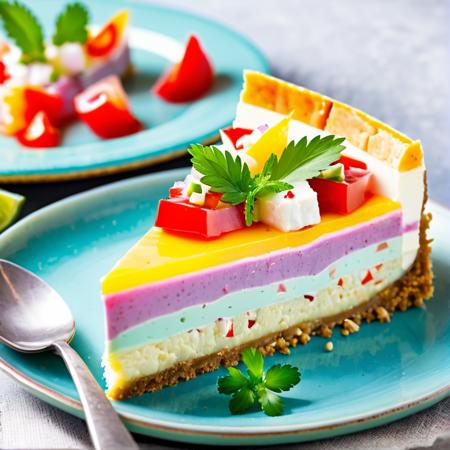 A delicious ceviche cheesecake slice