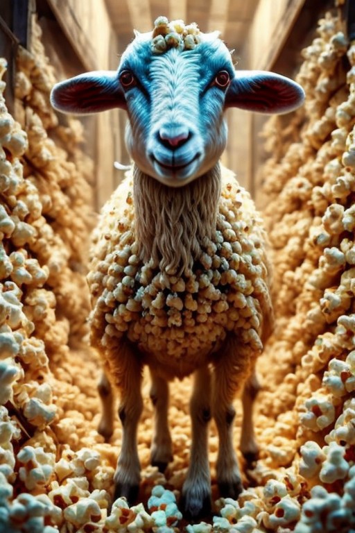 A goat made of popcorn, masterpiece, popcorn for fur