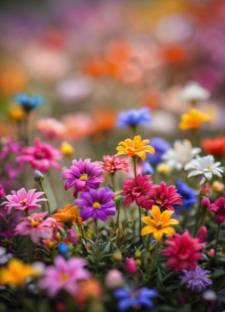 tilt-shift photo of, flowers, extremely detailed, colorful