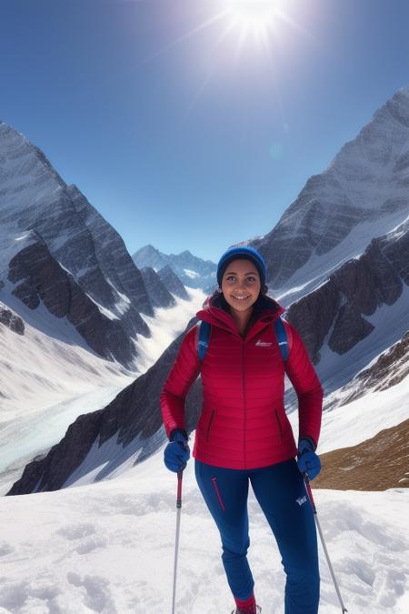 masterpiece, sharp focus, photo-realistic, hyper realistic photo of desidressed:0.6 woman, pretty woman, trekking in the alps