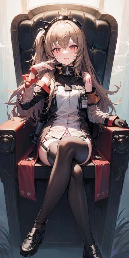 (ump45(girls' frontline):1.3),(crossed legs:1.32),glowing eyes,Vampire Queen,(devil wings:1.25),(crown:1.35),(chin rest:1.33),(scar:1.2),side ponytail,heart tail,saliva,fangs,hairpin,(Overbearing:1.32),(throne:1.31),(sitting on throne:1.3),(flat chest:1.3),floating hair,(black thighhighs),(pubic tattoo:1.5),panties,(glowing tattoo:1.3),(from down:1.5),armband,(see-through:1.3),(mechanical Monster:1.35),Floating light point,window,dignified,Fisheye lens,Floating Smoke,(masterpiece:1.3),((best quality)),(the best quality:1.2),(super fine illustrations:1.2),(Highest picture quality), (Master's work), (8K wallpaper),highres,no text,