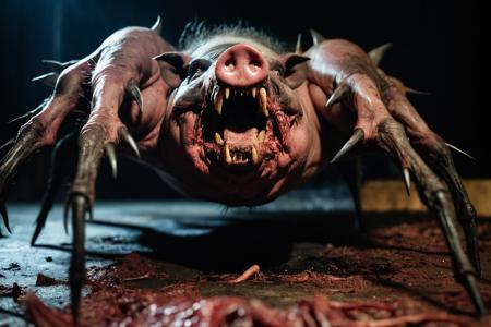 Horror-themed, RAW photo of a huge vicious [spider:pig:35], nightmare, monster, creature, 
 <lora:add-detail-xl:0.6>,  <lora:Detail more XL:2> <lora:EdobHorrorLandscape_XL_v1.0:0.8> EdobHorrorLandscape, Eerie, unsettling, dark, spooky, suspenseful, grim, highly detailed