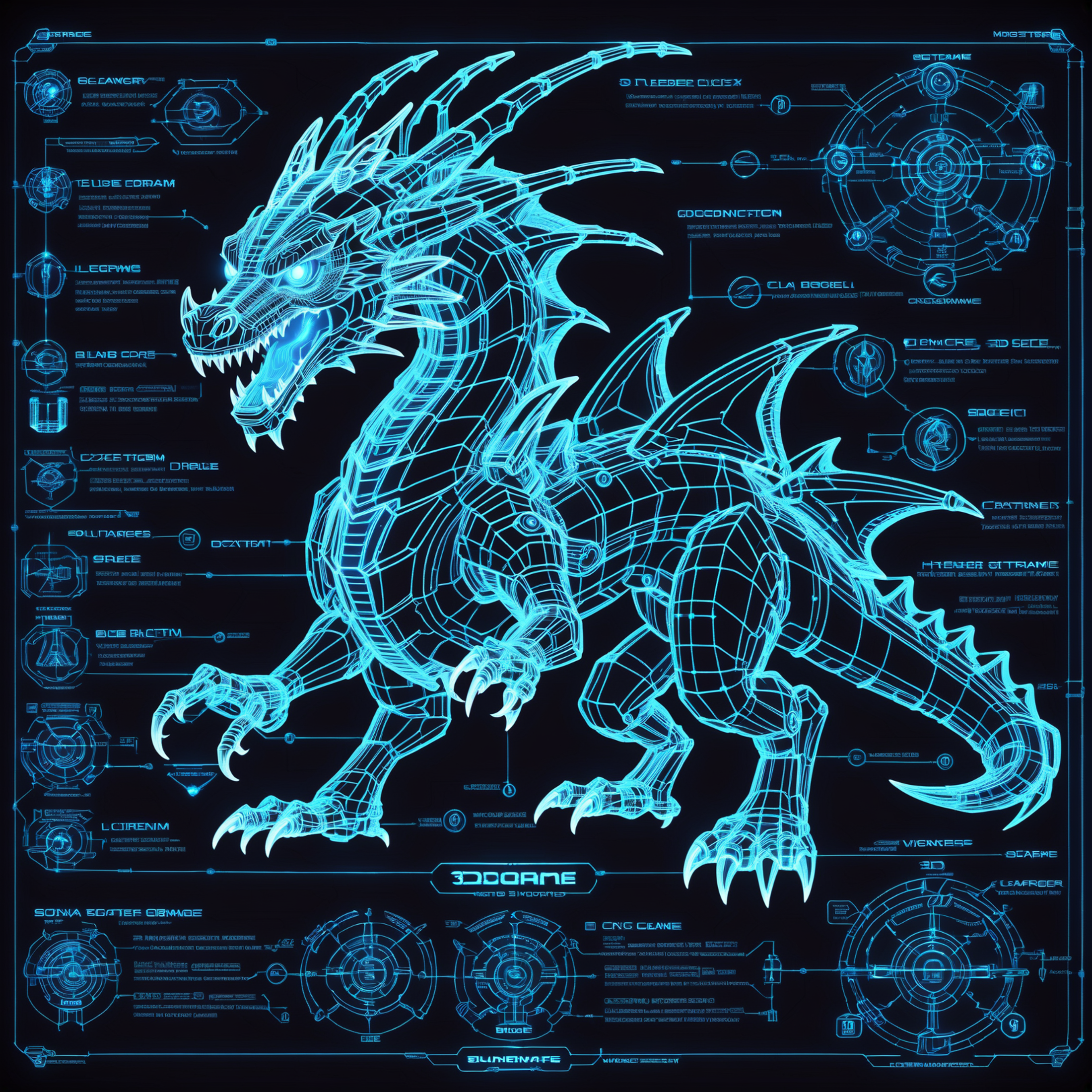 glowing blue on black 3d wireframe, diagram, scifi, dragon \(monster\)<lora:EnvyBetterHiresFixXL01:0:hr=1><lora:EnvyScifiW...