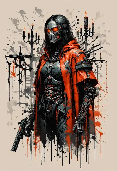 Cyberpunk ink wash style
