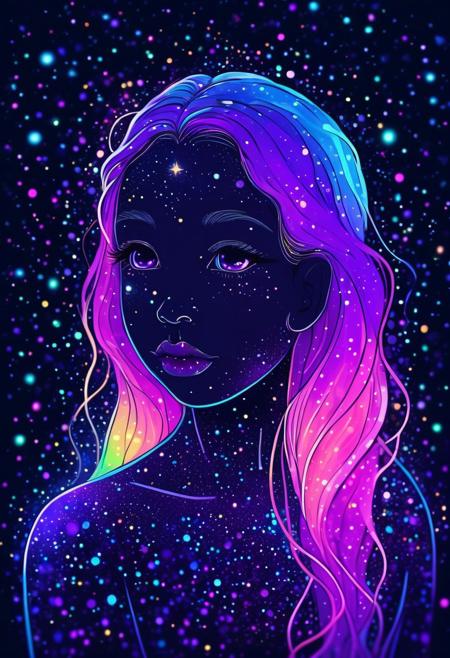 DB4RZ style painting, This is a digital artwork featuring a stylized covered in a constellation of glittering iridescent stars and cosmic particles surrealistic portrait of a figure set against a dark with a body that is predominantly dark almost liquid texture almost black gradient background transitioning from dark purple to black. Adorable Kawaii, natural composition, [ a colorful paint smear made of neon lights : (DonMB01dD4rkXL), an enticing Solomon Islander dominatrix, (cthulu, spaghetti monster, tentacles:1.4), moonlight, gnarled and twisted branches, decaying leaves, ivy, jack-o-lantern, meatballs, ketchup, (eerie, mysterious, liminal fog, ethereal wisps), (triangle, geometric shapes, abstract geometric gradients) : 4]. low contrast, depth of field, blurry, bokeh, grainy texture, (holographic colors:1.2), spooky, a mesmerizing blend of light and shadow. high quality, 4k, 8k, masterpiece, two tone cinematic lighting <lora:DonMB01dD4rkXL:0.8>, pretty, cute, adorable,
