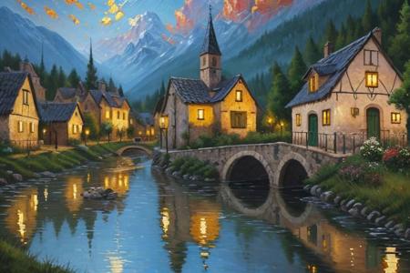 village style housing, 
stunning 21th century european village scenery, 
detailed and intricate environment, 
oil painting, 
palette knife soft brushstrokes, 
heavy strokes, 
dripping paint, 
art station on trend, 
sharp focus, 
intricate details, 
highly detailed, 
oil painting, 
heavy strokes, 
paint dripping
