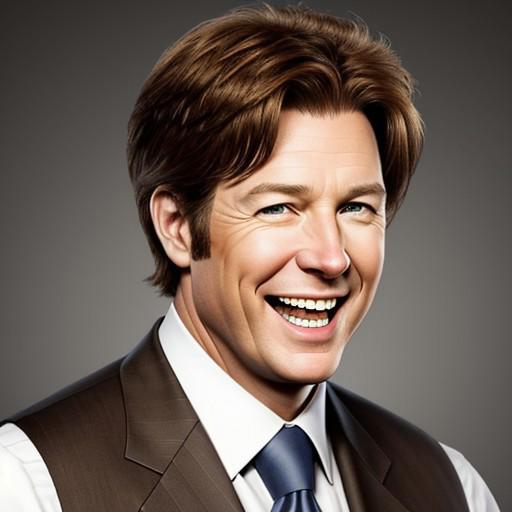 pastor, Joel Osteen, open mouth, open jaw, upper head, head only, suit, smile, laughing, brown hair, simple background, man, vest, portrait,