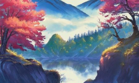 <lora:rog_mountain:1>rog_mountain, scenery. water, cloud sky,forest, tree