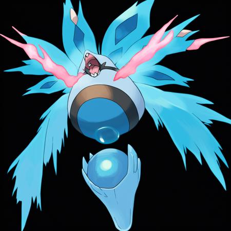 <lora:pokemon_pony_xl:0.6>, Type: Electric, Type: Flying Egg Group: Not obtainable The monster's heartbeat sends out a Blue pulse visible under its skin a beacon of life in the darkness,Its whiskers are highly sensitive and can detect the slightest changes in air currents,The creature's laugh produces Blue bubbles that pop with tiny sparks a delightful yet unexpected defense mechanism,The creature's yawn releases a Magenta fog, known to induce sleepiness in those who inhale it.,The animal's heartbeat produces a Red glow that can be seen through its chest, rhythmically pulsing in the dark.,The monster's underbelly glows with a soft Cyan light, visible only during the night, guiding its path in the darkness,The Pokémon's nostrils flare when it's angry, releasing plumes of Ice smoke,The monster has a unique ability to change its body's density, becoming ethereal to pass through obstacles,The creature's feet are webbed, suggesting an affinity for aquatic environments,The animal's skin can absorb Black light and release it slowly over time glowing softly in the dark, score_9, score_8_up, score_7_up, score_6_up, score_5_up, score_4_up.  Simple black background, (Masterpiece:1.3) (best quality:1.2) (high quality:1.1)