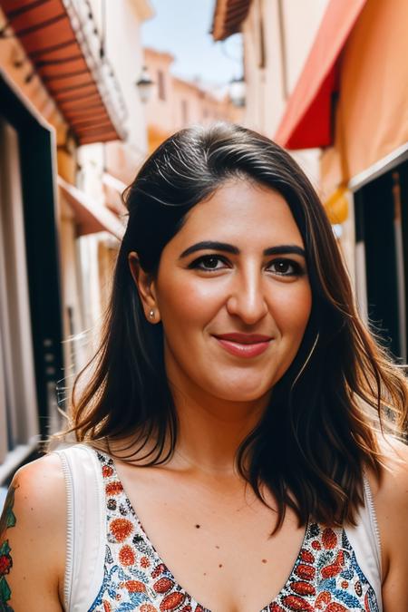 a professional photograph of beautiful (D4rcy:1.1) woman,as a beautiful journalist,wearing a white sundress,walking along cobblestone streets in Morocco,shopping at a busy open street market surrounded by shops,shops with (carpets and crafts:1.3),with colorfully painted doors and metal lattice work and ornate glass windows,sharp focus,detailed eyes,depth of field,(highly detailed),(HDR),(8k wallpaper),colorful,vivid color,intricately detailed,highres,absurdres,hyper realistic,8K UHD DSLR,Fujifilm XT3,taken with (Canon EOS 1Ds camera),35mm film,slightly above angle,exposure blend,extremely intricate,dramatic,(looking at viewer),4k textures,elegant,hyperdetailed,Conde Nast magazine,PA7_Portrait-MCU,<lora:D4rcy_02A-000004:1.1>,