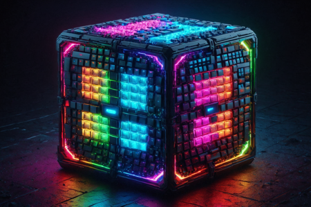 an RGB quantum cube made out of RGB Keyboards, with glowing sides, digital patterns, solo, with neon red RGB lights, intense and fiery, an RGB astral plane with glowing constellations, neon energy waves, shimmering void, detailed background, pulsing a neon wave, shimmering with RGB lights, mystical, shimmering with RGB lights, dynamic angle, wide shot, a digital neon festival with artifacts glowing, RGB beams, neon plaza, a glowing RGB energy sphere with RGB lights, floating nearby, neon rain with glowing droplets, RGB lights reflecting, RGB afternoon with glowing RGB lights, dynamic energy, neon breeze, futuristic, with vibrant RGB lights, best quality, vibrant colors, photorealistic style, high detail, high-definition, hyper-realistic, extremely high-resolution details, fine texture, incredibly lifelike, realistic, not cartoon, not drawing, highres, 4K resolution, source photo, realistic photo, masterpiece, best quality, amazing quality, very aesthetic, ultra-detailed, detailed textures, natural lighting, soft lighting, cyberpunk neon colors, deep blues, fiery reds, neon glow, vibrant and electric, dynamic angle, wide shot, <lora:RGB_Keyboard_themed-000008:1>