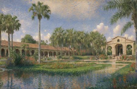 (impressionism:1.15), (bob layzell:0.7), arboretum ,hacienda ,parcel , a painting,scenery,scene painting,