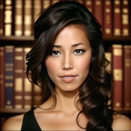 ((1girl)),  portrait of  Michaela Conlin,haunted library, darker skin,  (masterpiece, extremely detailed skin, photorealistic) , <lora:MichaelaConlin:0.8>