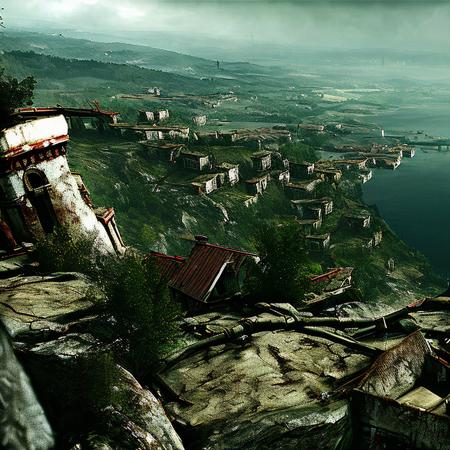 A view from a cliff overlooking a city, by Apocofy