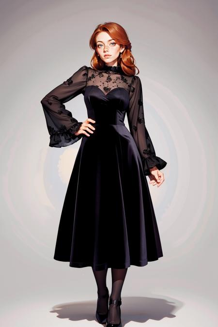 v3lv3tsh33r, long sleeves, standing, black velvet dress, see-through sleeve,