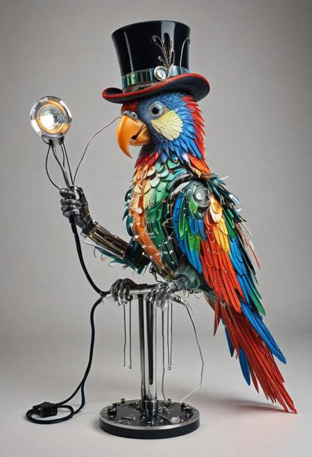 embedding:lazmpos, Transistors, LED, colorful LED lights, RGB lights, red green and blue parrot, art deco, top hat, cane, monocle,RetroBG