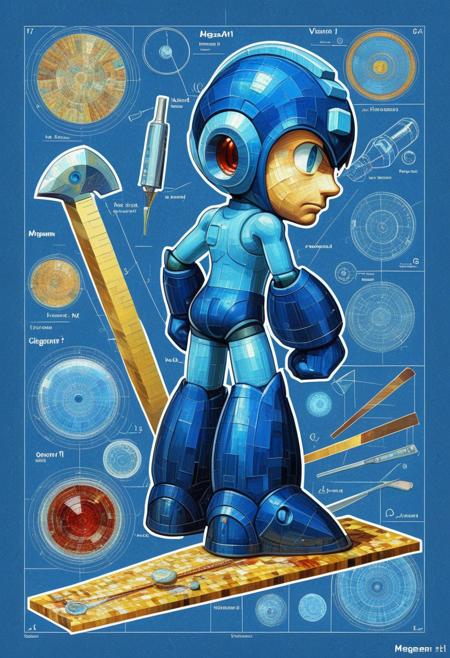 A masterpiece of sci-fi style created by the collaboration of Vincent Van Gogh. The main objects are sliced at intervals along a diagonal, with each interval featuring Megaman,the remaining materials are those that the main object would originally have, The overall mood should be one of a Dissection of a Scientific Research. It's like something in the style of science fiction.Rockmegamen,HD32K, hyperdetailed, best quality, aidmaMJ6.1.
