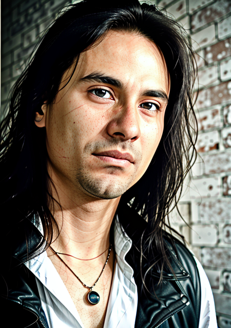 (AndreMatosQuiron person), (masterpiece),(best quality), (realistic) (detailed), photo, 
1boy,  facial hair, (black eyes), long hair,  Sony ZV-E10 Mirrorless Camera,  soft lighting, dynamic angle, realistic lighting,  (natural skin texture), (intricate details), hdr,Fiery red,by Peter Lik, gradient, dusk, a parallel dimension of cyberpunk world,  trending on Unsplash,
<lora:quiron_AndreMatos_v1_lora:0.86>