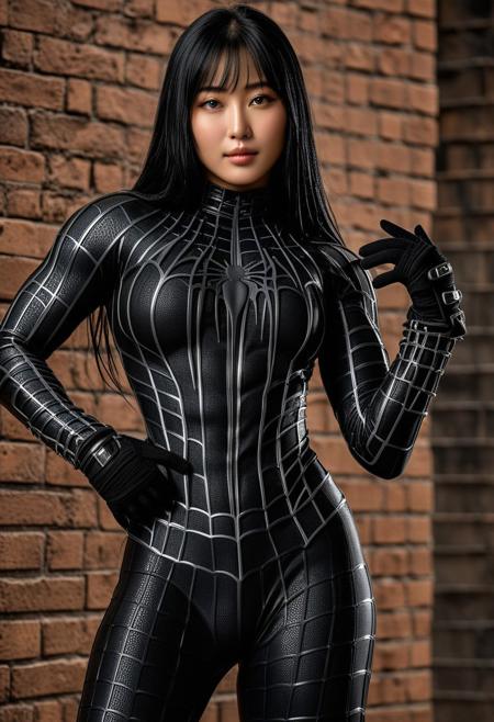 score_9, score_8_up, score_7_up, best quality, realistic, masterpiece, beautiful detail, hyperrealistic, cafe, ((1girl, woman body, huge breasts)), amazing detailed full body portrait of a beautiful japanese girl, wearing a realistic and highly detailed black raimi spider-man suit, ((huge muscular girl)), professional model wears ultra - detailed and grained black raimi spider - man suit, suit covered entire body and hand, black spiderman gloves, wet, ((standing, full body shot, pose variation:1.5, alternate pose:1.5, selfie)), (((depth of field))), sweet smile, black hair, octane render, highly detailed, volumetric, dramatic lighting, (highest quality:1.1), (HDR:1.3), (top quality, best quality), realistic, high definition, Expressionism - sharp focus, professional photography, masterpiece, ultra detailed photograph, high quality, 8k,