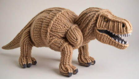 <lora:Yarn_XL-000014:0.6> a knitted Tyrannosaurus Rex