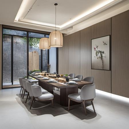 a dining room of siheyuan,interior modern design and decoration