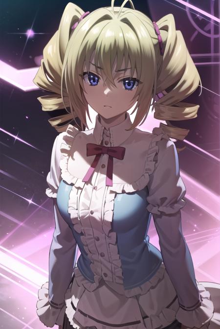 ravelphenex, <lora:ravel phenex anime s1-lora-nochekaiser:1>,
ravel phenex, blue eyes, blonde hair, twintails, drill hair, antenna hair,
BREAK dress, bow, pink dress, puffy sleeves, long sleeves, frills,
BREAK indoors, classroom,
BREAK looking at viewer, (cowboy shot:1.5),
BREAK <lyco:GoodHands-beta2:1>, (masterpiece:1.2), best quality, high resolution, unity 8k wallpaper, (illustration:0.8), (beautiful detailed eyes:1.6), extremely detailed face, perfect lighting, extremely detailed CG, (perfect hands, perfect anatomy),