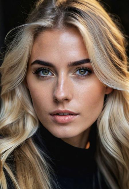 RAW photo, an eye contact of a blond with long hair and dark theme, 4k
