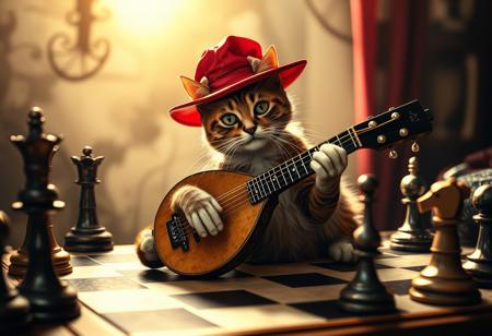 cat from wonderland on a chessboard, horror ambience,italian mood, magnana por la magnana, italian sign, no work from me today, mafia pizza mandolino