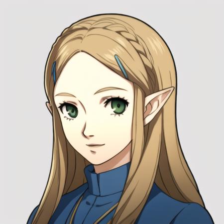 1girl, portrait, solo, white background, princess zelda, blonde hair, blue dress, green eyes, hairclip, pointy ears, 
<lora:princessZeldaLora_v1:0.7><lora:p5_Portrait_v0.3:0.7>