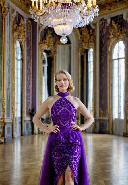 fashion photography, (full body shot:1.1), pale skin ohwx woman Purple mockneck Statement necklace Vivid violet Split lighting Windows Swirly bokeh balls. Palace of Versailles Indoors Hall of Mirrors Gilded architecture Framing Surrounded by ornate furnishings Controlled lighting shot on Nikon Z6 Nikon Z 85mm f/1.8 S F/2.8, 1/125s, ISO 100, in style of Petter Hegre
<lora:ErinEverheart_SDXL_v1.0b:1>