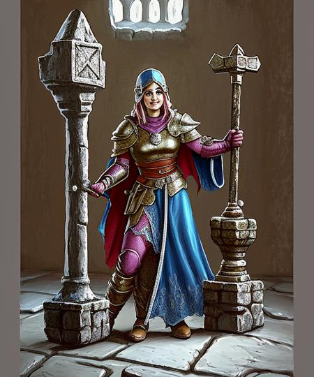 wjqhammer female cleric, castle room, illustration, <lora:wjqhammer-13:0.7>