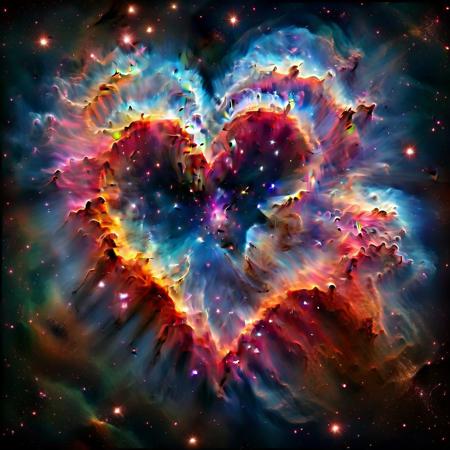 mad-nbla, mesmerizing fluffy heart shaped nebula with its intricate design, ultra realistic, complementing tones