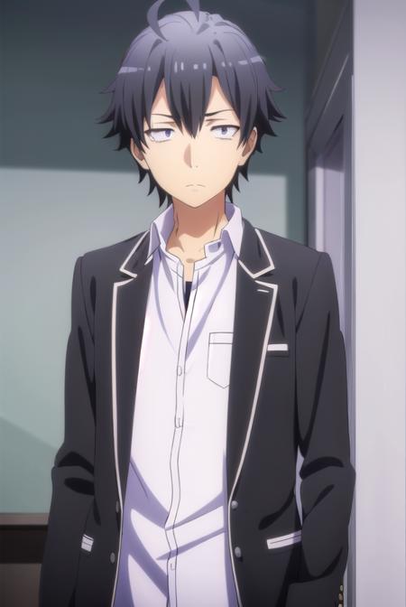 hachimanhikigaya, <lora:hachiman hikigaya s3-lora-nochekaiser:1>,
hachiman hikigaya, black hair, ahoge, male focus, (black eyes:1.5),
BREAK shirt, school uniform, jacket, white shirt, collared shirt, pants, open jacket, black jacket, black pants, blazer, sobu high school uniform,
BREAK indoors, classroom,
BREAK looking at viewer, (cowboy shot:1.5),
BREAK <lyco:GoodHands-beta2:1>, (masterpiece:1.2), best quality, high resolution, unity 8k wallpaper, (illustration:0.8), (beautiful detailed eyes:1.6), extremely detailed face, perfect lighting, extremely detailed CG, (perfect hands, perfect anatomy),