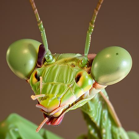 close up photo of a mantis head <lora:mantis-head:1.00>