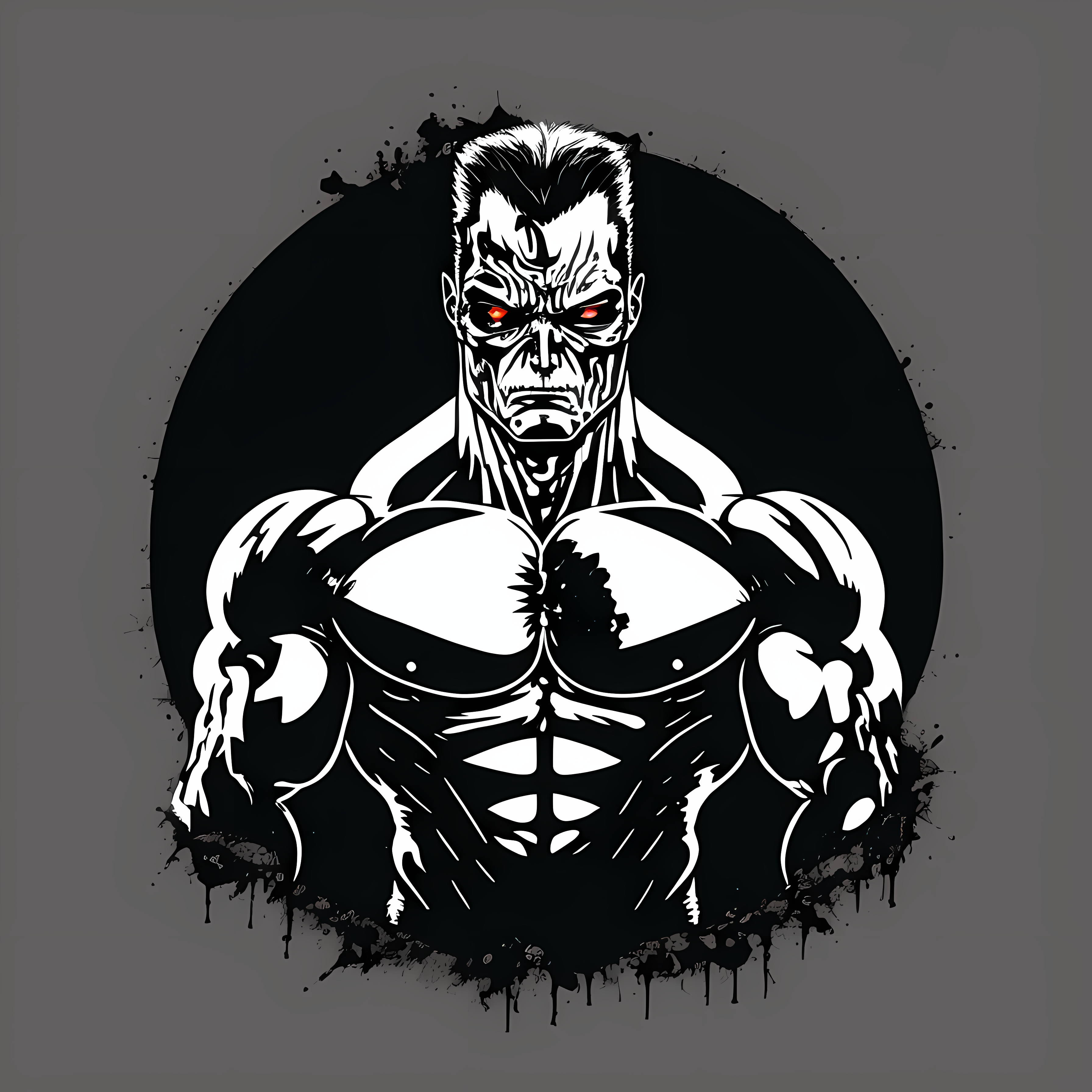 a terminator t-1000 on a !!! black baground !!!.  as a t-shirt logo in the style of <MAGIFACTORY> art
