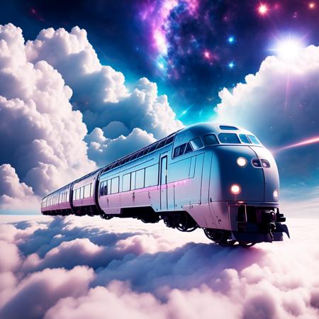 (CosmicTrain style:1) above the clouds between dimensions <lora:djzCosmicTrainV21:0.8>