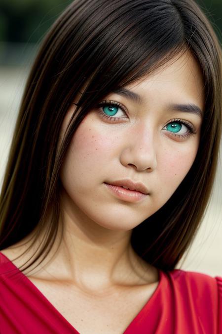 1girl red-dress dark-green-eyes close-up-shot