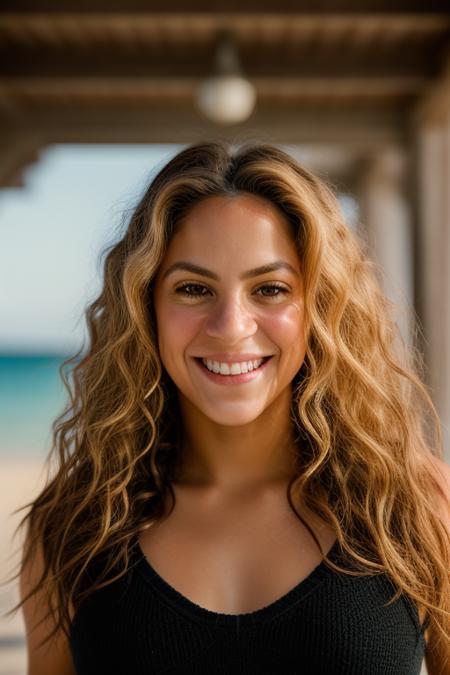 <lora:sh4k1r4:0.9>, a Realistic photo of sh4k1r4 woman,  1girl, solo, long hair, smile, blonde hair, upper body, teeth, signature, mole, grin, lips, wavy hair, curly hair, realistic, professional Photography, Photorealistic, detailed eyes, RAW, analog, sharp focus, 8k, HD, DSLR, high quality, Fujifilm XT3, film grain, award winning, masterpiece