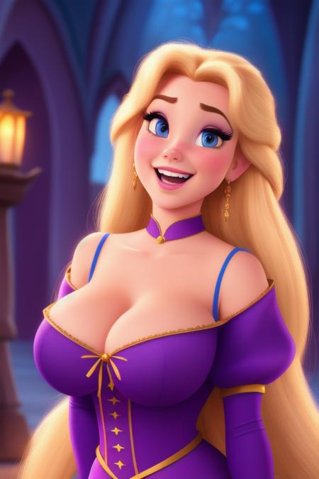 Rapunzel disney movie ,disney artwork, upper body, super detailed face, beautiful , looking at viewer, open_mouth, porn, nsfw, small boobs, small tits [boobs size : 0.2], detailed eyes, 4k, high quality