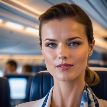 <lora:evaherzigova_sdxl:1>   evaherzigova   a beautiful woman, beautiful bone structure,upper body, flight attendant, Air France, KLM, British Airways, bold scarf, first class cabin, Boeing, sunrise,  beautiful bone structure, 4k textures, soft cinematic light, adobe lightroom, photolab, hdr, intricate, elegant, highly detailed, sharp focus, ((((cinematic look)))), soothing tones, insane details, intricate details, hyperdetailed, low contrast, soft cinematic light, exposure blend, hdr,