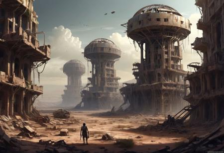A desolate landscape stretches out, barren and devoid of life, under the shadow of a once-great civilization. In the midst of decay, remnants of advanced technical equipment stand resilient against time, their purpose clear: to trade the planet’s formidable arsenal. Amidst the ruins, signs of self-sufficiency hint at a past where survival hinged on ingenuity and adaptation.