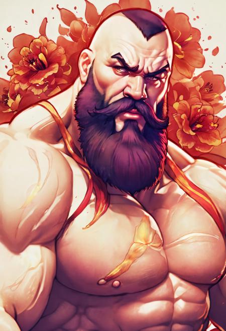 (Zangief) realistic, glowwave, line art by Anna Dittmann, flowers, best quality, masterpiece